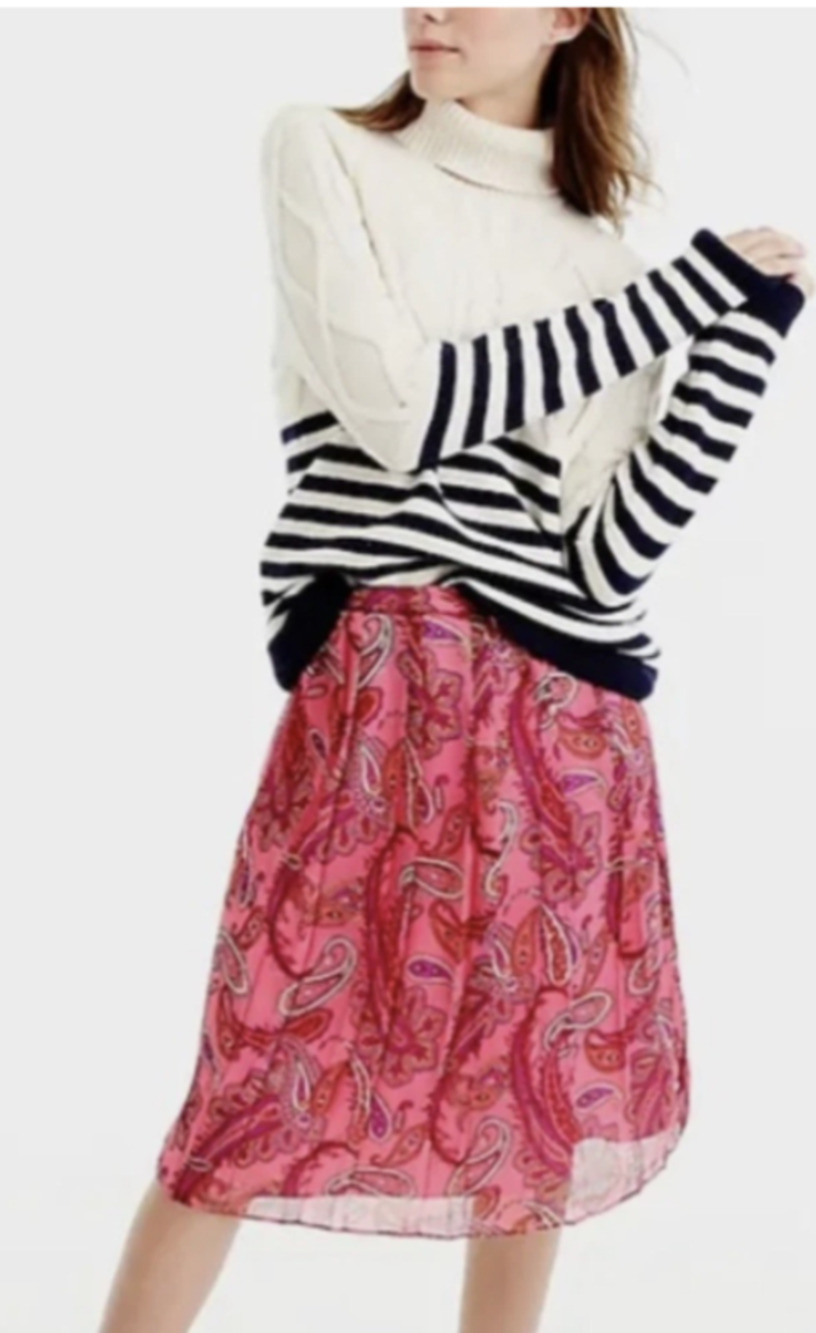 J Crew Size 6 100% Silk Double Pleated Skirt in Vivid Paisley Style #F4965 D31